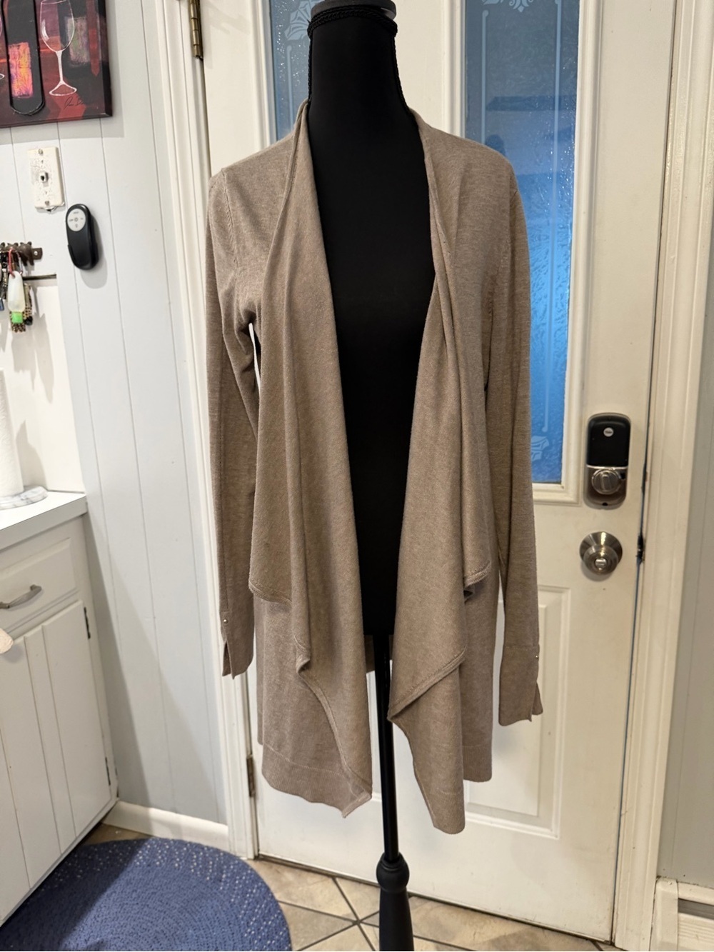 White House Black Market Taupe Open-Front Draped‎ Cardigan